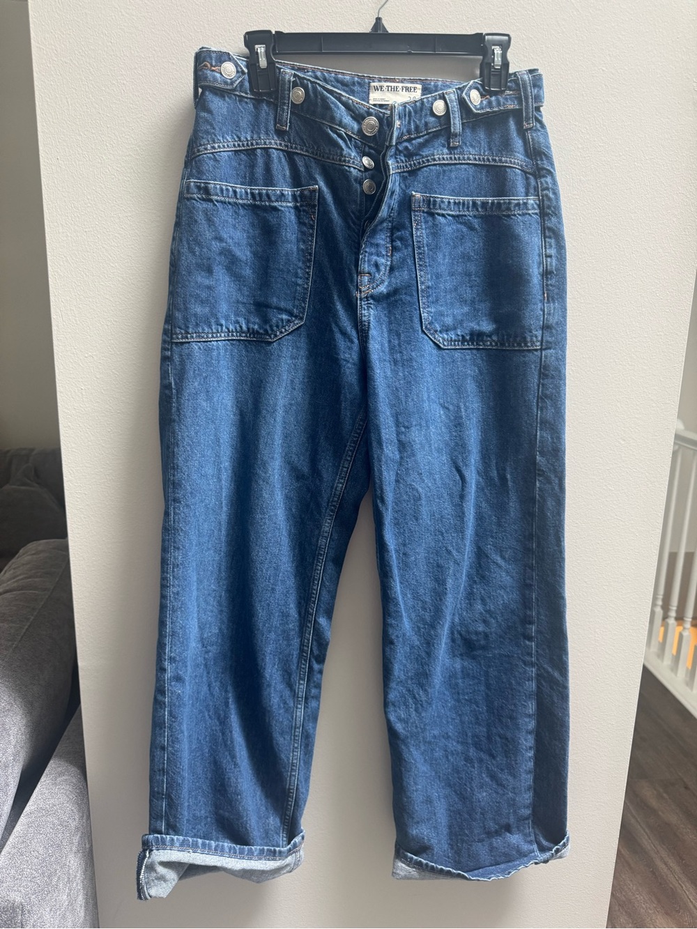We The Free Medium Blue High-Rise Wide Leg Jeans